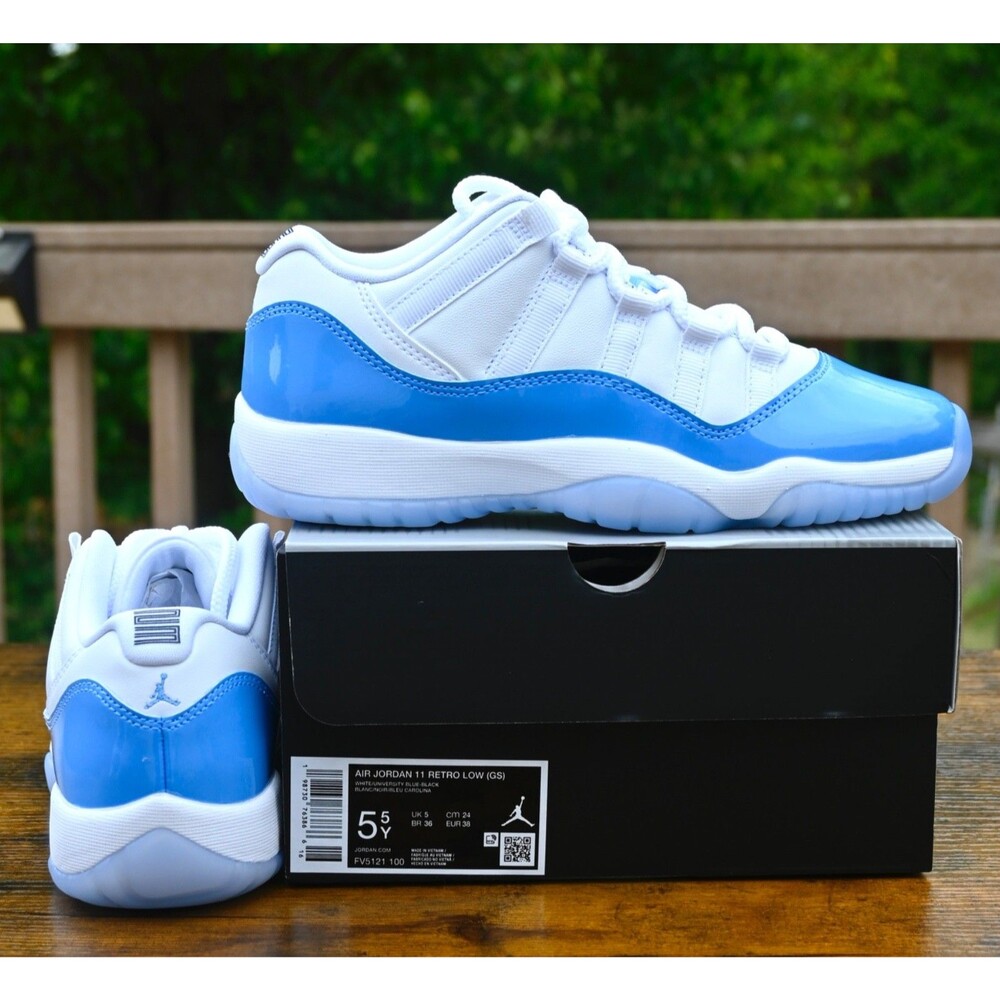 Nike Air Jordan 11 Retro Low UNC GS White Blue FV5121-100 Youth 5.5Y